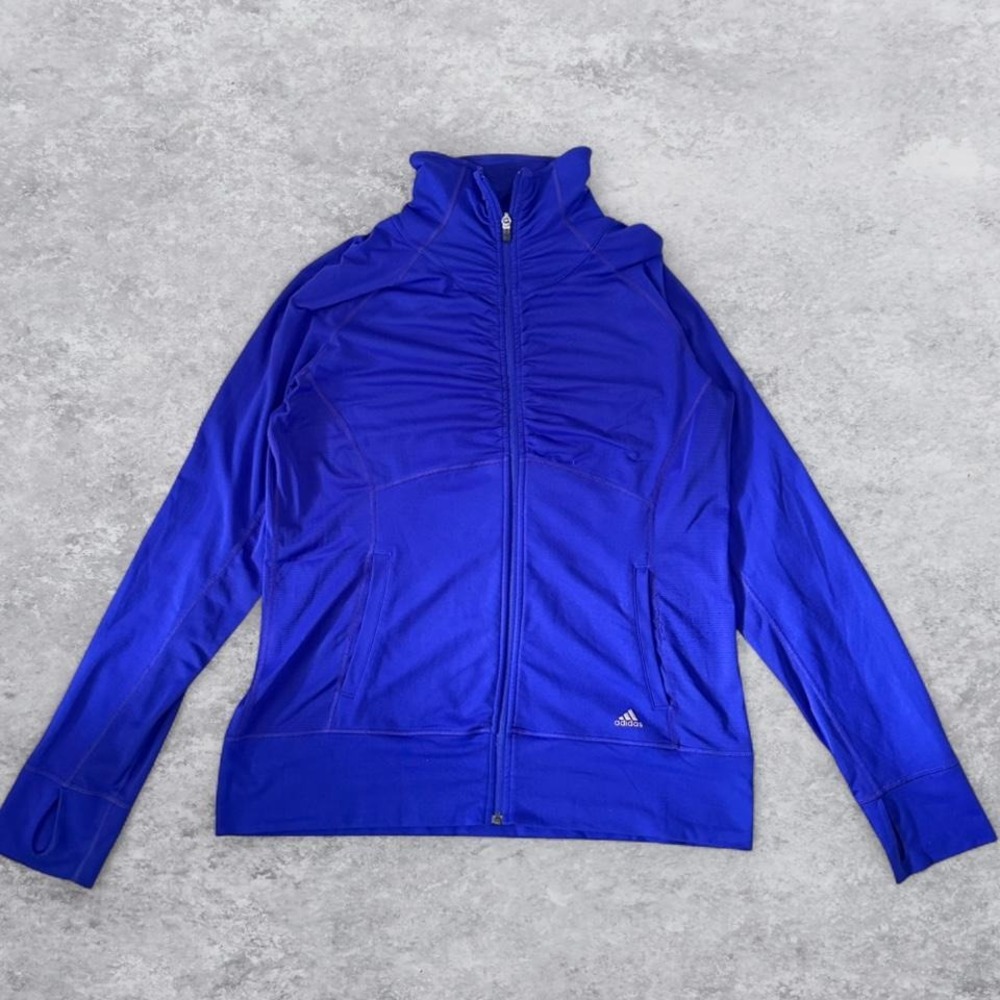 Adidas Climalite Purple Ruched Full Zip Track Jacket Womens Large Thumbholes